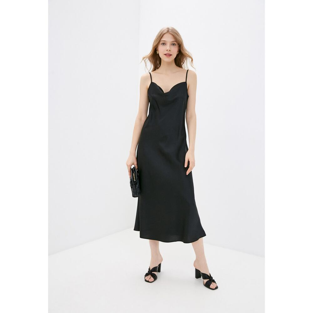 DESCRIPTION  Concept Club Black Sleeveless Satin Midi Dress Large XL NWT